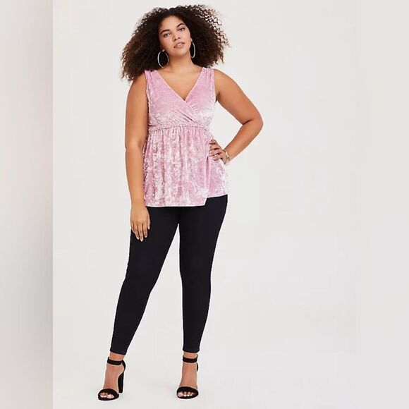 Torrid Pink Velvet Surplice Babydoll Tank - Picture 3 of 10